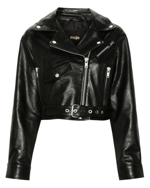 Maje belted cropped leather jacket