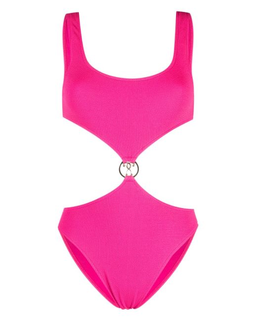 Moschino logo plaque cut-out swimsuit