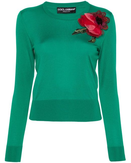 Dolce & Gabbana floral-appliqué silk jumper