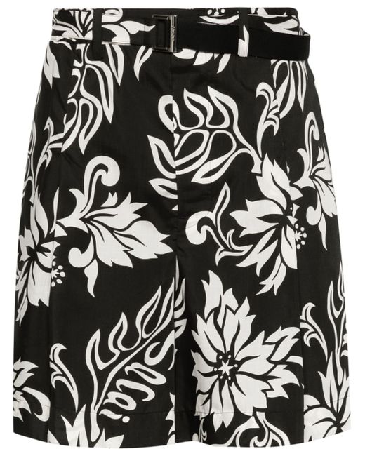 Sacai floral-print belted shorts