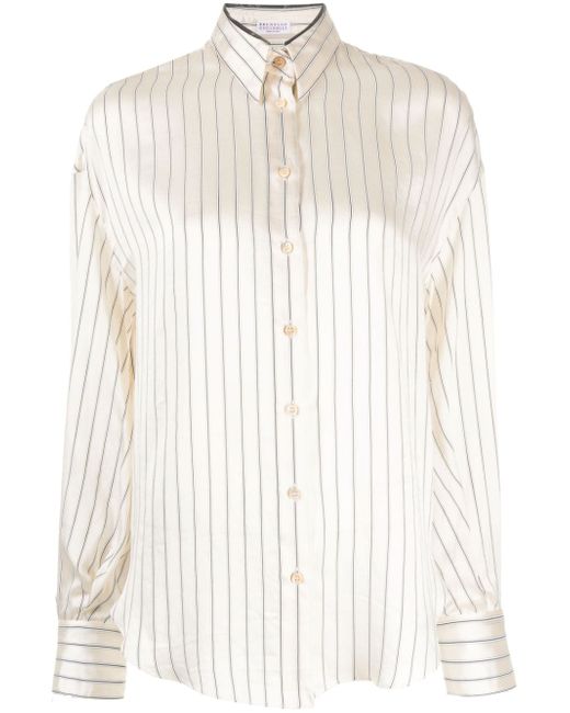 Brunello Cucinelli vertical striped satin-finish shirt