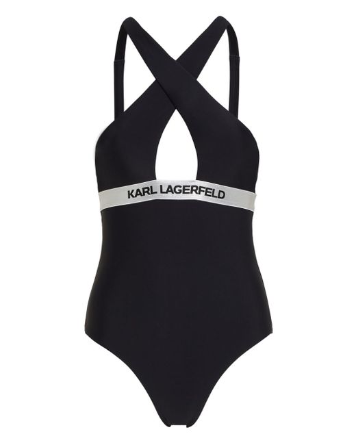 Karl Lagerfeld logo-waistband halterneck swimsuit