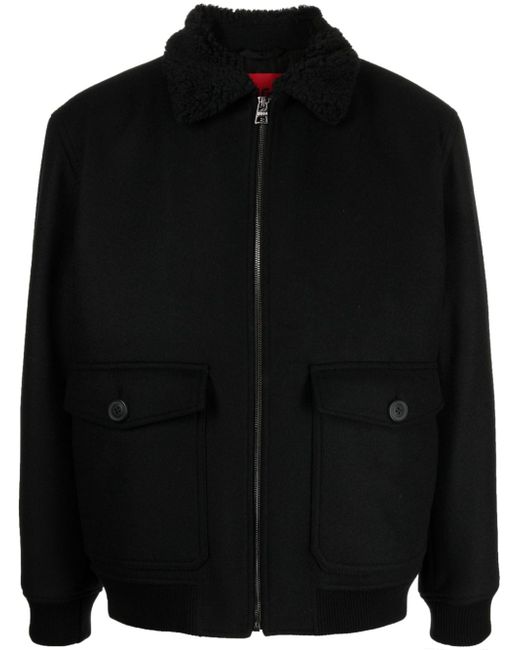 Boss faux-shearling collar brushed bomber jacket