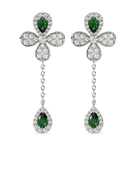 Marchesa 18kt white gold Floral emerald and diamond earrings