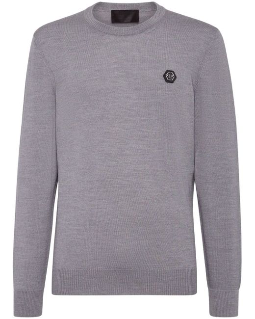 Philipp Plein logo-patch fine-knit jumper