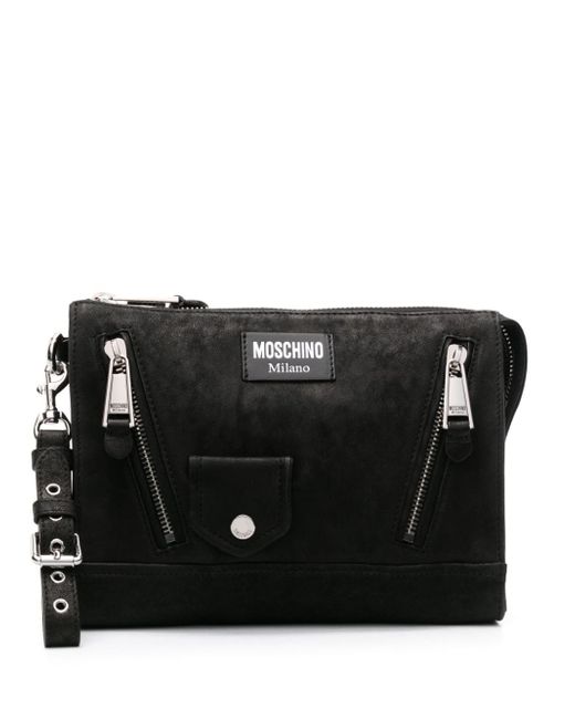 Moschino zipped leather clutch bag