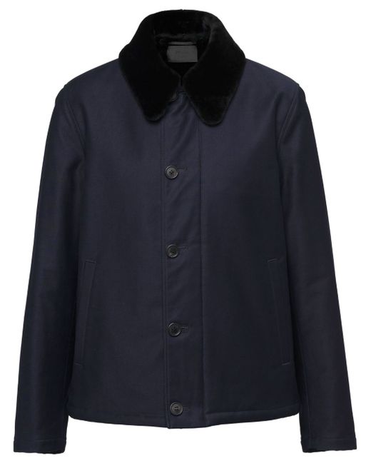 Prada shearling-collar button-up jacket