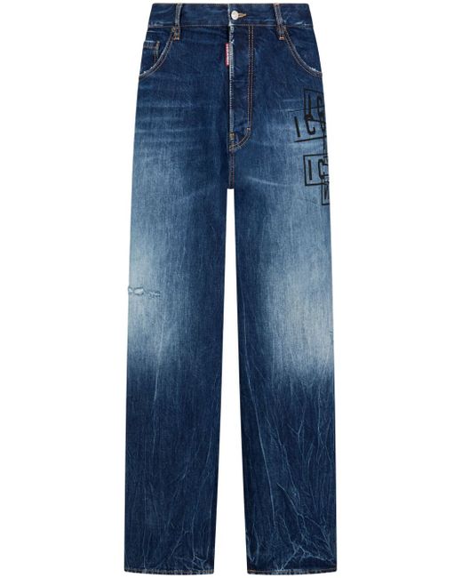 Dsquared2 Icon-print high-rise straight-leg jeans