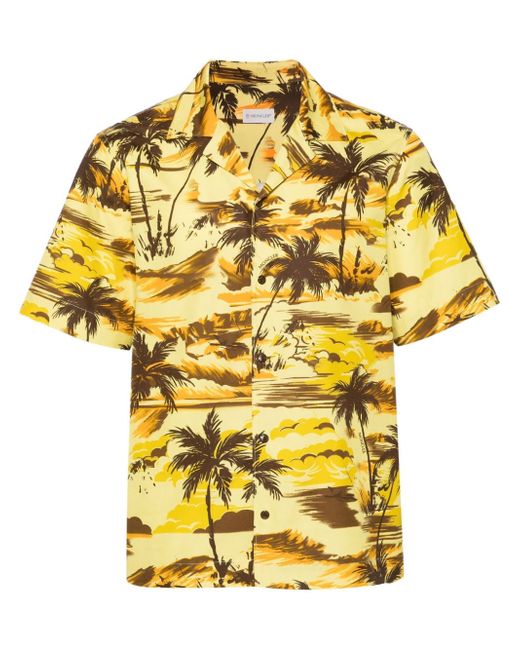 Moncler camp-collar palm tree-print shirt