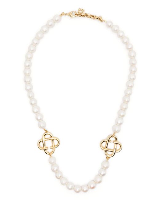 Casablanca logo-plaque pearl-detailing necklace