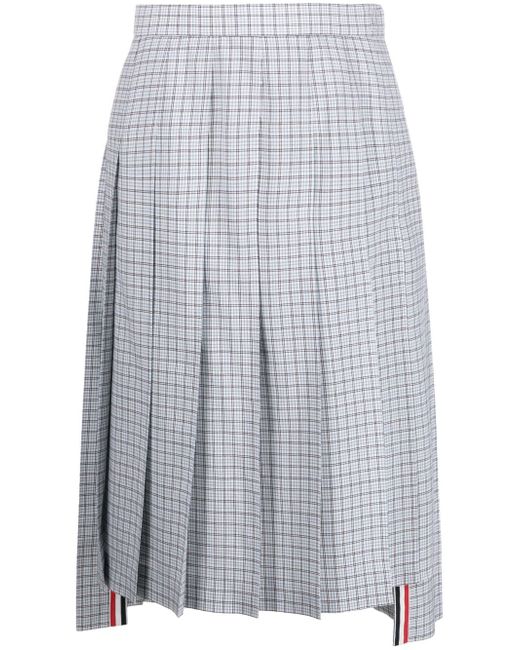 Thom Browne plaid-check pleated wool skirt