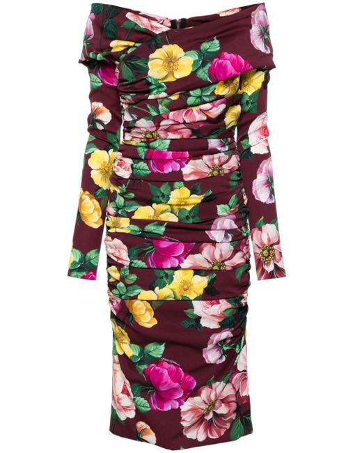 Dolce & Gabbana floral-print ruched midi dress
