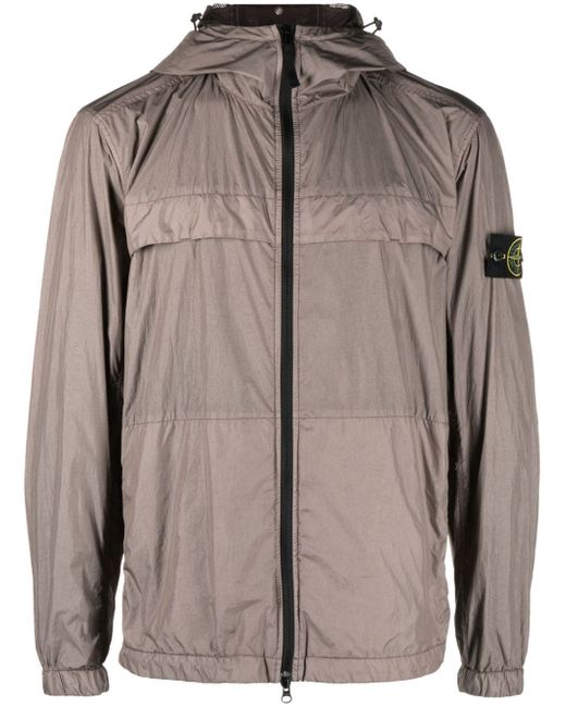 Stone Island Compass-badge crinkled hooded jacket