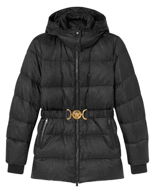 Versace Barocco-print belted puffer jacket