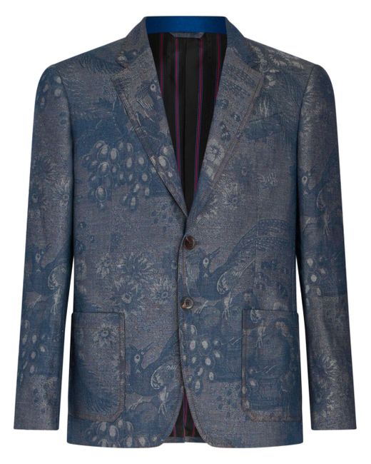 Etro patterned-jacquard denim blazer