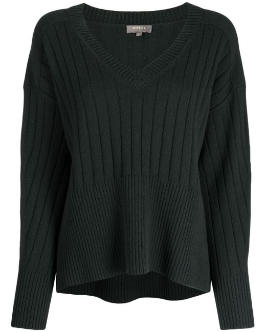 N.Peal ribbed-knit V-neck cashmere jumper