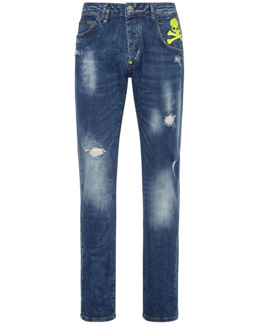 Philipp Plein Skull paint-splatter straight-leg jeans