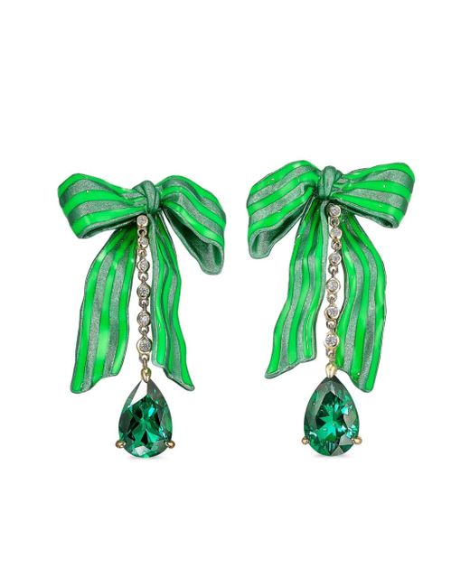 Anabela Chan 18kt white gold vermeil Bardot Bow emerald and diamond earrings