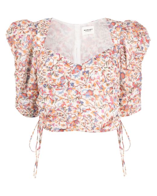marant étoile floral-print puff-sleeve blouse