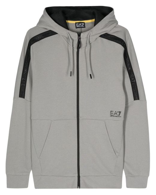 Ea7 logo-raised zipped hoodie