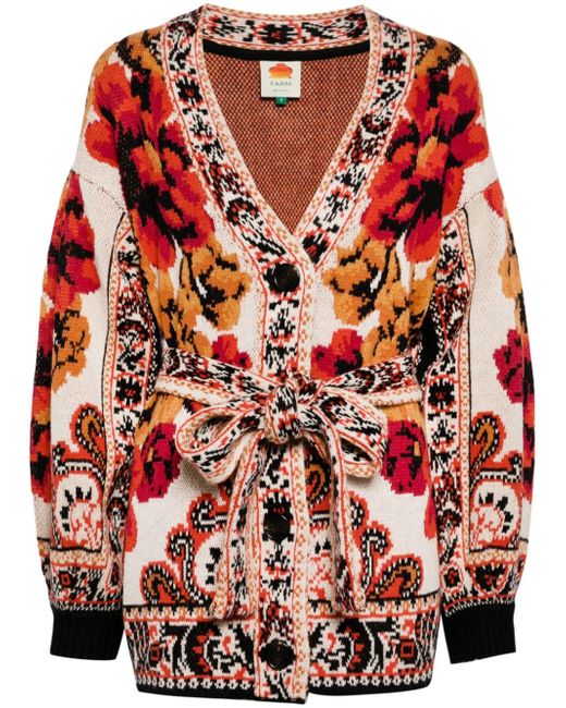 Farm Rio Winter Tapestry belted cardigan