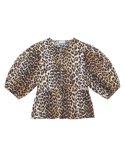 Ganni leopard-print organic-cotton blouse