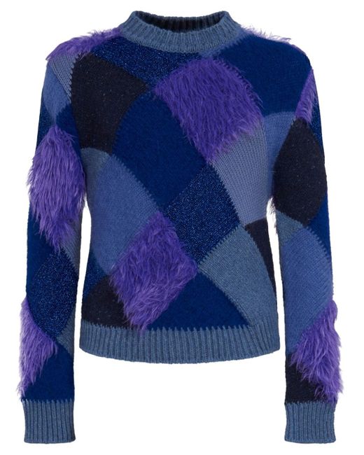 Marni faux-fur argyle-knit jumper