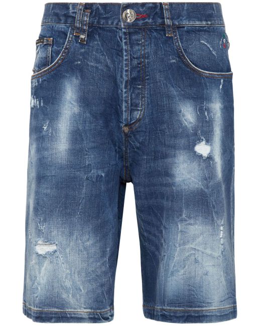 Philipp Plein patch-detail cotton denim shorts