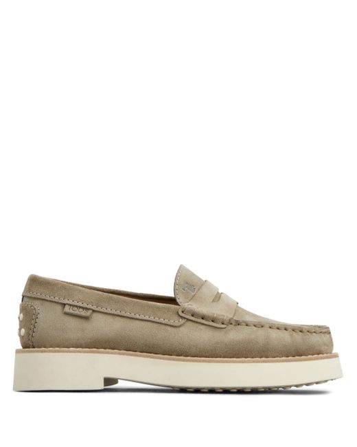 Tod's logo-debossed suede loafers