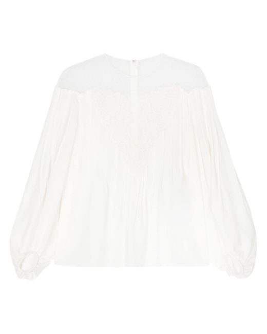 Chloé guipure-panel georgette-crepe blouse