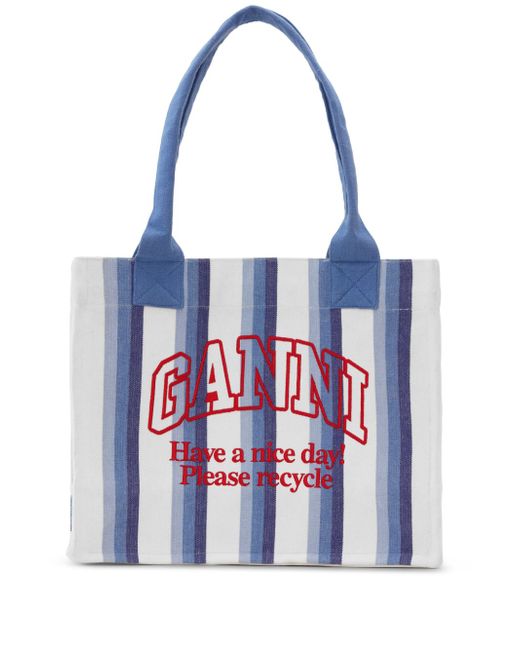 Ganni large striped canvas tote bag