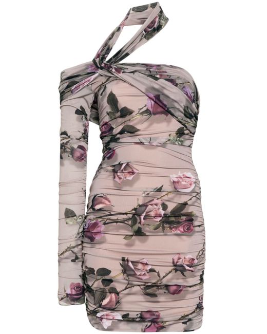 Blumarine floral-print single-sleeve halterneck minidress