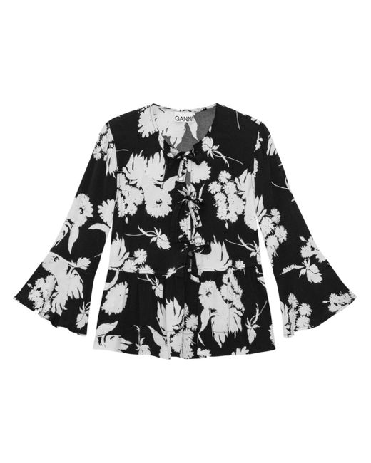 Ganni floral-print peplum-hem blouse