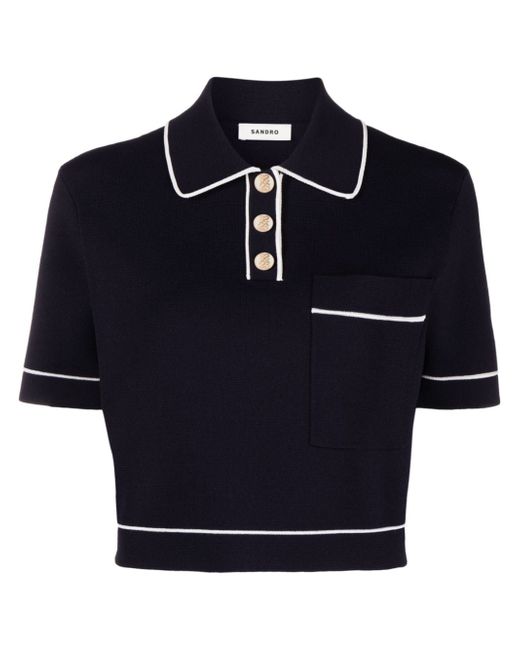 Sandro cropped waffle-knit polo top
