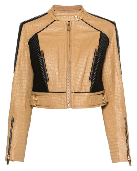 Pinko colour-block panelled leather jacket