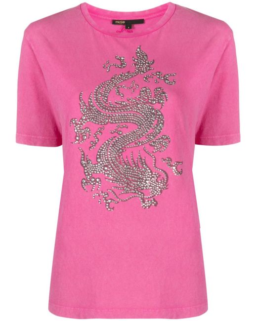 Maje rhinestone-embellished dragon-print T-shirt