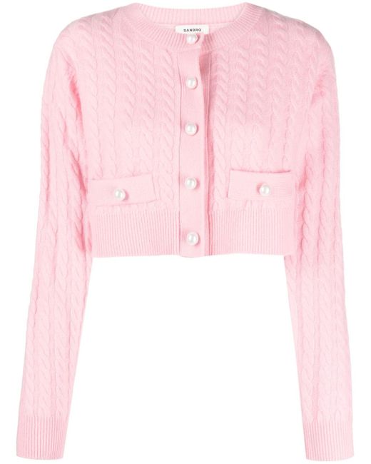 Sandro cable-knit faux-pearl cardigan