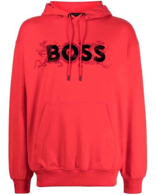 Boss logo-appliqué drawstring hoodie