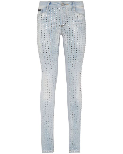 Philipp Plein crystal-embellished pinstripe jeans