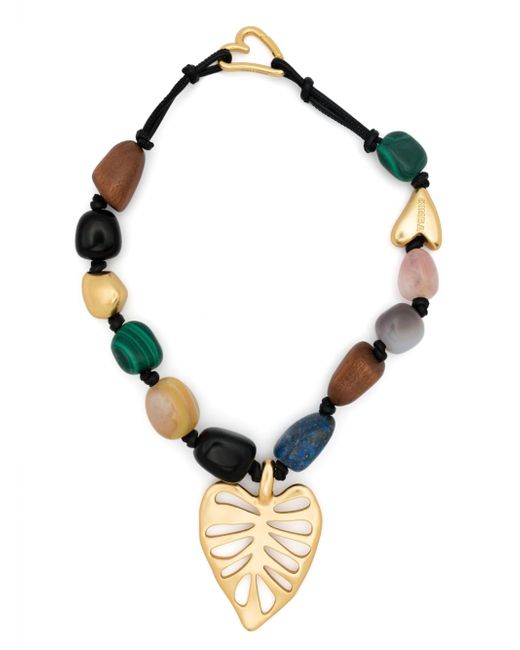 Bimba Y Lola leaf-pendant stone necklace