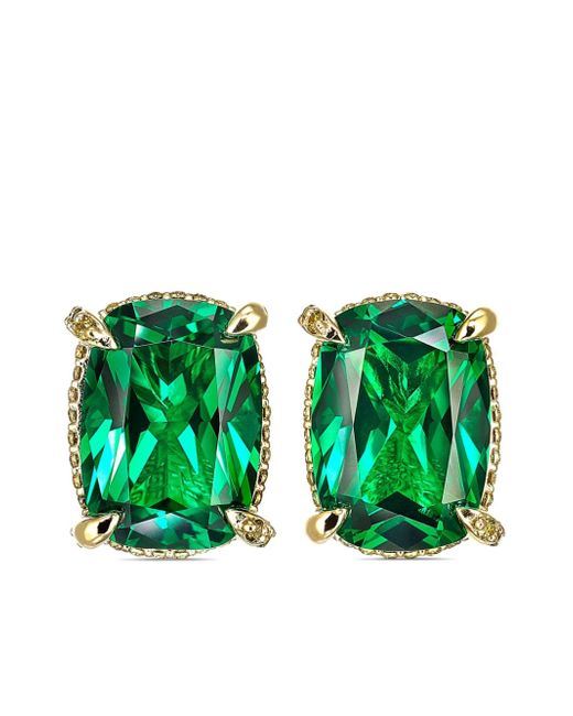 Anabela Chan 18kt yellow gold vermeil Wing emerald and diamond earrings