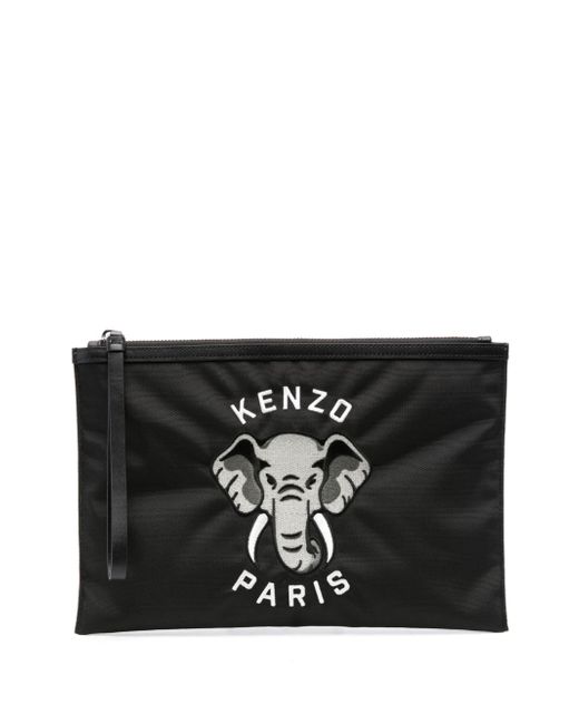 Kenzo Elephant-embroidered canvas clutch bag