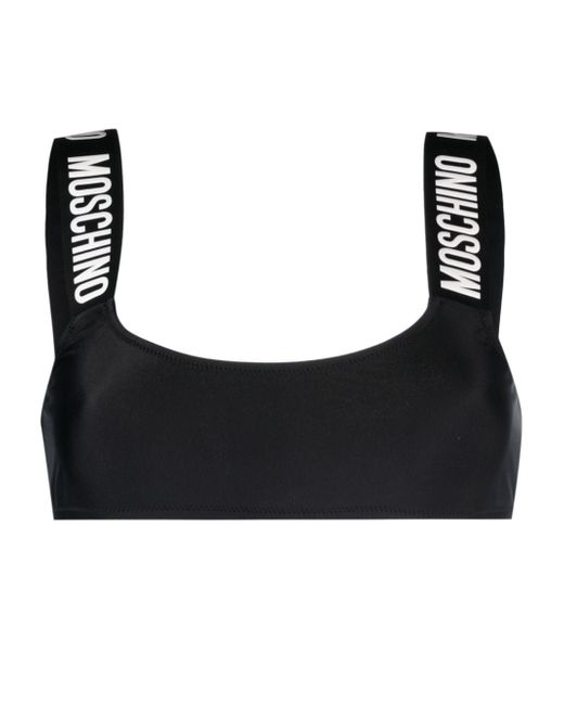 Moschino logo tape scoop-neck bikini top
