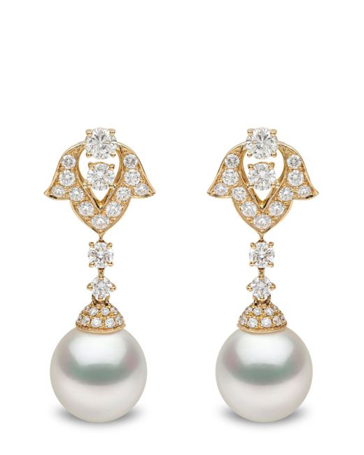 Yoko London 18kt yellow diamond pearl drop earrings