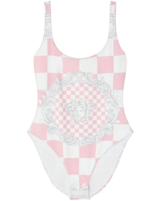 Versace Medusa-print checked swimsuit