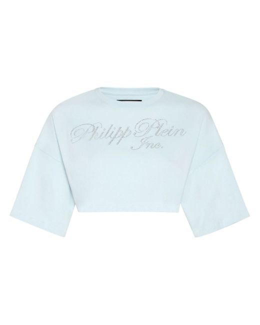 Philipp Plein crystal-embellished logo-print cropped T-shirt