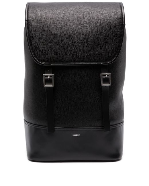 Sandro logo-stamp leather backpack