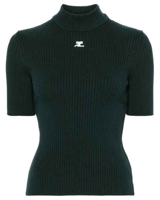 Courrèges Reedition logo-patch knitted top