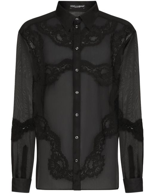 Dolce & Gabbana lace-embellished sheer organza shirt