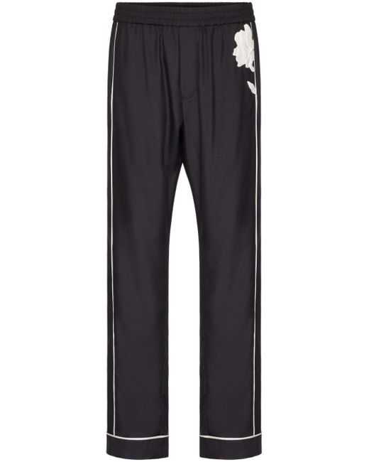 Valentino Garavani flower-appliqué silk pajama trousers